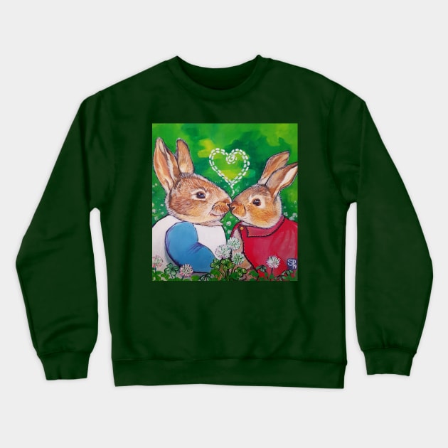 Bunnies Rabbits bunny hug Crewneck Sweatshirt by StephaniePerryArt